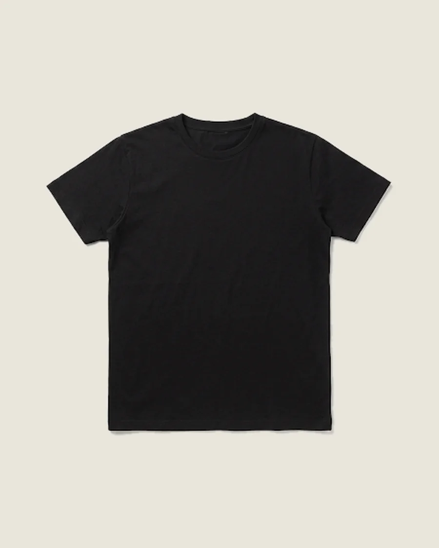 Close-up of folded cotton and cotton-blend t-shirts showing fabric texture differences